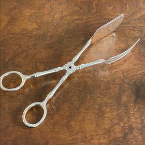 Vintage Silver Serving Tongs scissor style hinged silverplate fork made in Italy